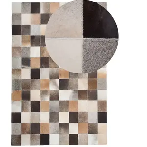 BELIANI Tapis Moderne à Carreaux 160 x 1230 cm en Cuir Véritable Multicolore Fait Main Soke pas cher