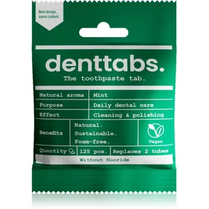 Denttabs Natural Toothpaste Tablets without Fluoride Dentifrice sans fluor en comprimés Mint 125 p. pas cher