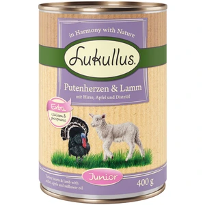 6x400g Lukullus Junior coeurs de dinde, agneau - Pâtée pour chien pas cher