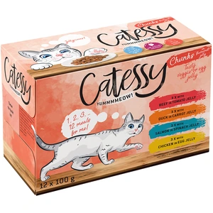 12x100g 4 saveurs Bouchées en gelée de légumes Catessy - Sachets et Boîtes pour Chat pas cher