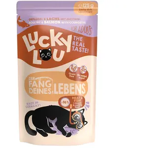 16x125g Lucky Lou Adult volaille et saumon nourriture pour chat humide pas cher