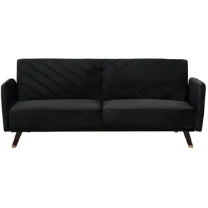 BELIANI Canapé convertible 3 places en velours noir SENJA pas cher