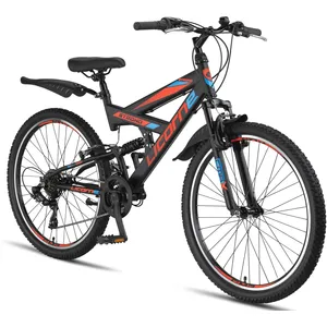 Comparateur de prix : Vélo - LICORNE - VTT 26" Premium - Noir/Bleu/Orange - 21 Vitesses - Suspension Complète