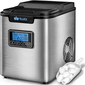 Tillvex Machine à glaçons Argent en inox 12 kg - 24 h Préparation de glaçons avec minuterie et réservoir 2,2 litres Ice Maker avec écran led et nettoyage pas cher