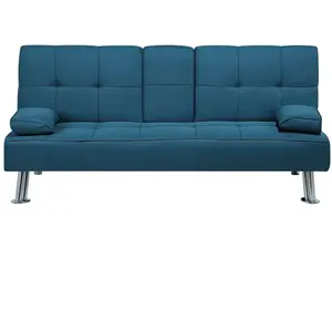 BELIANI Canapé convertible 3 places en tissu bleu ROXEN pas cher