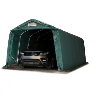 INTENT24 Tente-garage carport 3,3 x 7,2 m d'élevage abri agricole tente de stockage bâche pvc 800 n armature solide vert foncé sol dur, béton pas cher