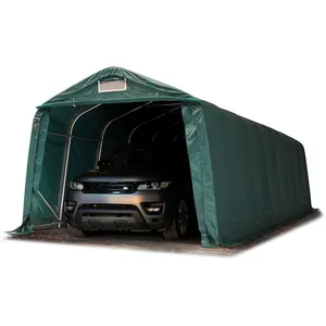 TOOLPORT 3,3x9,6 m garage, abri, PVC env. 550 g/m², H. 2,1m, vert foncé, statique : terreVendu parcdiscount