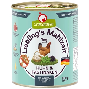 6x800g Liebling's Mahlzeit poulet, panais, basilic, sureau, huile de lin Granatapet pas cher