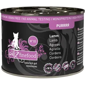 Comparateur de prix : catz finefood Purrrr Lamm Lot de 6 boîtes de Nourriture Humide pour Chats sensibles à la Nutrition Monoprotéine N° 111 70% de Viande 6 x 200 g