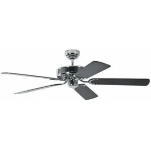 PEPEO Ventilateur de plafond classique silencieux 132 cm chrome poli pales noires - Pepéo