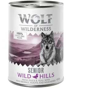 6x400g Senior Wild Hills canard, veau 0% céréales Wolf of Wilderness - Nourriture pour chienVendu parzooplus