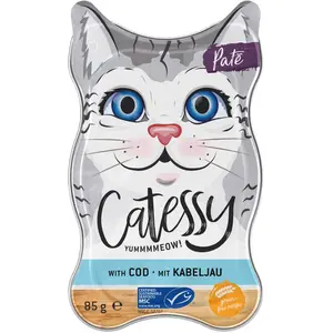 18x85g Catessy Pâté avec bouchées de cabillaud - Pâtée pour chat pas cher