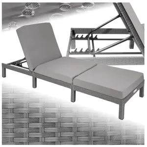 TecTake Bain de soleil Transat en rotin Robuste Rembourrage épais gris TU pas cher