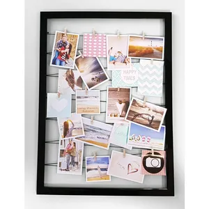 Spetebo Porte-photos sur cordon en caoutchouc avec 20 clips 55x75 cm - Couleur : noir pas cher