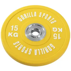 Comparateur de prix : Gorilla Sports Bumpers 15kg caoutchouc renforcé - Disques jaune 15kg