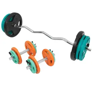 Comparateur de prix : 68kg total - set en caoutchouc grip avec curl barre de 120cm et deux b...