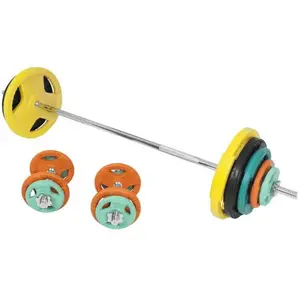 Comparateur de prix : 97,5kg total - set en caoutchouc grip avec barre longue de 170cm et de...