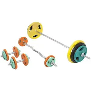 Comparateur de prix : Set en caoutchouc avec barre longue de 170cm, barre curl de 120cm et d...