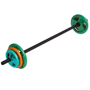 GORILLA SPORTS Barre légère aerobic de 130cm + 17,5kg des poids en caoutchouc grip pas cher