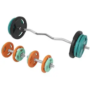Comparateur de prix : 68kg total - set en caoutchouc grip avec curl barre de 120cm et deux b...