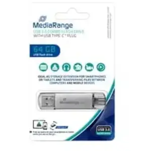 Comparateur de prix : MediaRange MR937 Clé USB 64GB Argent Combo Flash Drive USB 3.1 + Typ C