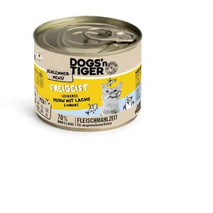6 x 200 g Menu gourmet Dogs’n Tiger poulet et saumon, nourriture humide pour chat pas cher