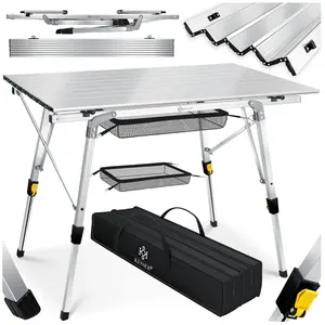 KESSER Table de camping pliante Table de camping avec cadre en aluminium Plateau de table enroulable Table pliante avec réglage de la hauteur, sac de