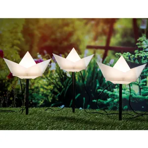 SPETEBO Tige de Jardin Solaire "Bateau en Papier" - Set de 3 - Éclairage Décor... pas cher