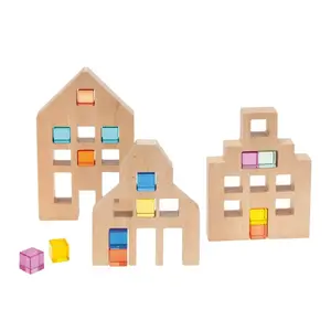 Eduplay Maisons en bois pour cubes acryliques Lot de 3 pas cher