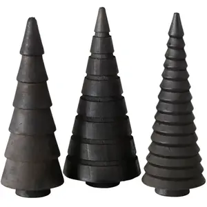 Spetebo Arbres décoratifs noirs en bois de pin - lot de 3 - sapins 15 cm pas cher