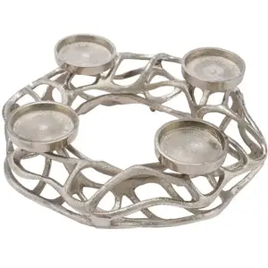 Spetebo Couronne de l'Avent en aluminium pour 4 bougies - ø 28 cm - bougeoir en argent pas cher