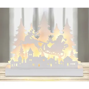Spetebo Présentoir décoratif illuminé 30 cm / 12 led - Père Noël en traîneau pas cher