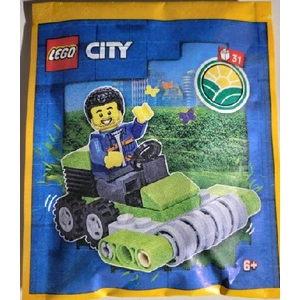 LEGO Minifigure City Ouvrier Worker avec tondeuse à gazon - 952303 NOU... pas cher