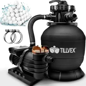 tillvex Filtre à sable noir 13200L/h avec 1200g de balles filtrantes  ...