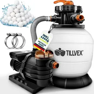 tillvex Filtre à sable blanc / orange 13200L/h avec 1200g de balles fi... pas cher