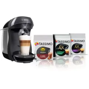 Comparateur de prix : Tassimo BOSCH TAS102EC6  Happy Noir + 3 packs de T- Di