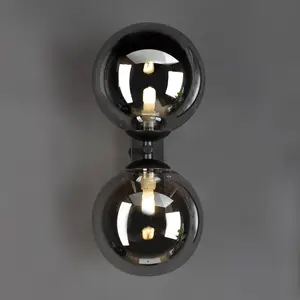 Eco-Light Applique Neptune 2 lampes noire sphères verre fumé