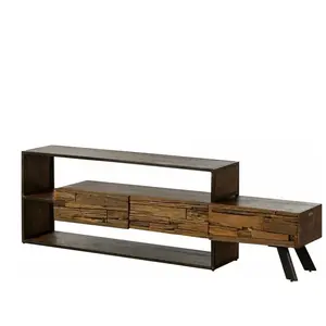 Massivmoebel24 Meuble TV en bois d'acacia et bois de récupération laqué marron CITY N° 04