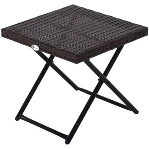 Outsunny Table De Jardin Table D'Appoint Support De Fleurs Salon De Jardin Table Pliante Polyrotin + Métal Marron 40 X 40 X 40 Cm pas cher