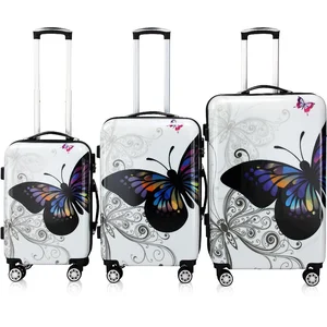 MONZANA® Lot de 3 Valises de Voyage Butterfly Valise Rigide Trolley Va... pas cher