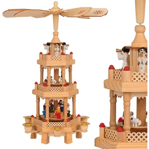 Pyramide de Noël en bois véritable 3 étages bougeoir 6 bougies Décorat...