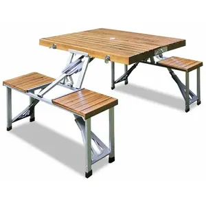 Deuba Ensemble table et chaises en alu pliant 4 places bois pique-nique camping salon