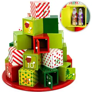 Comparateur de prix : Spielwerk® Calendrier de l'Avent réutilisable 'Montagne de cadeaux' en bois 24 tiroirs fermeture magnétique Noël décoration fêtes