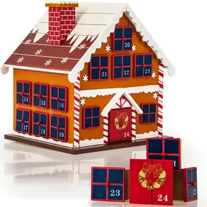 deuba Spielwerk® Calendrier de l'Avent réutilisable 'Maison en Pain d'épices' en bois 24 tiroirs à remplir individuel Noël fêtesVendu pardeubaxxl