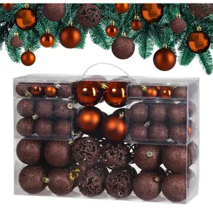 Comparateur de prix : deuba Lot de 100 boules de Noël en plastique robuste Décoration de Noël intérieur extérieur Décoration pour sapin brun