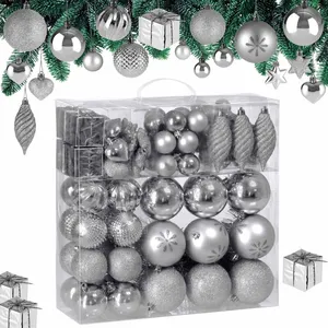 Comparateur de prix : deuba Lot de 103 boules de Noël Décorations pour sapin en plastique robuste Décoration de Noël intérieur extérieur Argent