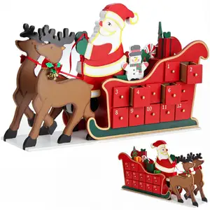 Comparateur de prix : Spielwerk® Calendrier de l'Avent réutilisable 'Traîneau' en bois 24 tiroirs à remplir individuel Noël décoration fêtes Rennes