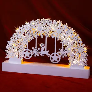 Comparateur de prix : Monzana Arc lumineux de Noël "Flocons de neige" à 6 LED décoration en bois lampe intérieur effet 3D arche lumineuse fêtes