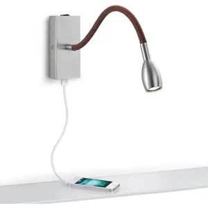 Knapstein Applique murale LED Milos gris mat avec tissu marronVendu parluminaire
