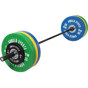 GORILLA SPORTS Set d'haltère Olympique Premium avec disques Bumper 140 kg pas cher